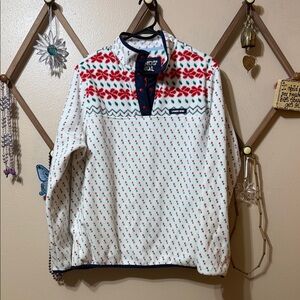 Lands' End White and Red Patterned Sweatshirt